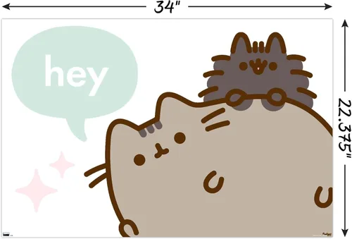 Miniatura 3 de Pusheen - Póster de pared Hey de 34 pulgadas de largo x 22.4 pulgadas de ancho, versión sin marco
