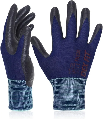 Miniatura 11 de DEX FIT FN320 - Guantes de trabajo de nitrilo, ajuste elástico 3D, agarre de potencia, recubierto de espuma resistente, fino y ligero de nailon Negro