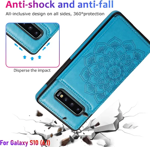 Miniatura 7 de Funda tipo cartera para Galaxy S10 de 6.1 pulgadas con tarjetero, diseño de mandala en relieve de piel sintética con doble cierre magnético
