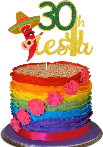 Decoración para pastel de 30 cumpleaños – Taco Bout 30 cumpleaños fiesta de cumpleaños suministros de pastel de chile con purpurina – Fabulous