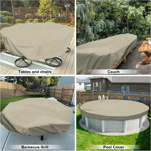 Miniatura 6 de Fundas para muebles de patio, impermeables, resistentes a los rayos UV, resistentes a los rayos UV, para exteriores, mesa redonda y rectangular