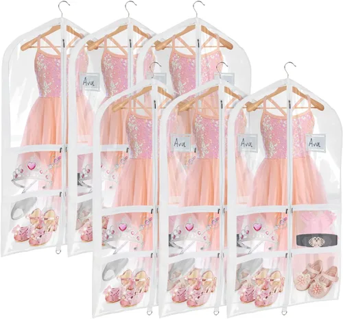 Miniatura 17 de Univivi Bolsas de PVC transparente para disfraz de baile, bolsa de ropa de 35 pulgadas para competiciones de baile, con 3 bolsillos separados