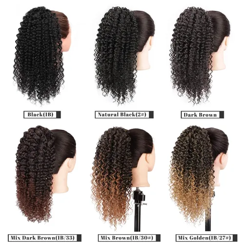 Miniatura 9 de Vigorous Extensión de Cola de Caballo con Cordón de 14 Pulgadas Afro Rizada Corta y Crespa para Mujeres Africanas Colas de Caballo Esponjosas