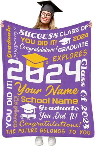 Miniatura 26 de Manta personalizada de graduación 2025, manta personalizada para regalo de graduación con nombre de la universidad, manta de felicitación