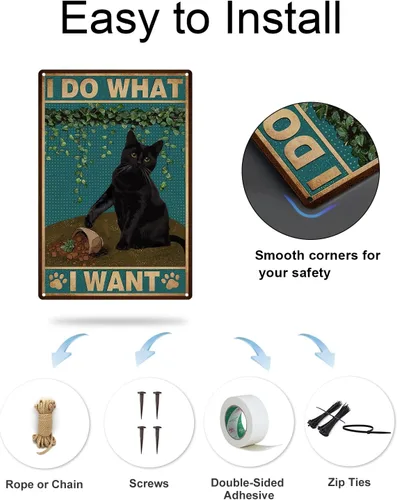 Miniatura 7 de ALKB Divertido letrero de gato negro – I Do What I Want - Letreros de metal para amantes de los gatos, regalo para decoración de pared en casa