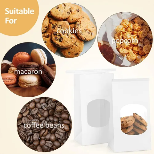 Miniatura 3 de BagDream Bolsas pequeñas de panadería con ventana, 50 unidades, 3.54 x 2.36 x 6.7 pulgadas, bolsas de papel kraft blanco con bloqueo de lengüeta