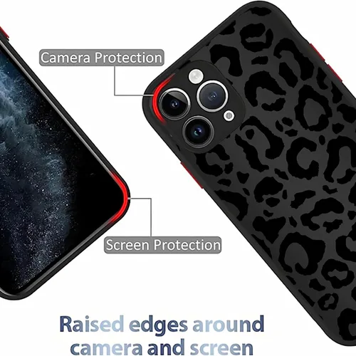 Miniatura 2 de Funda compatible con iPhone 14, piel de animal de leopardo negro, delgada, suave, TPU negro + funda protectora de espejo templado para Apple 14