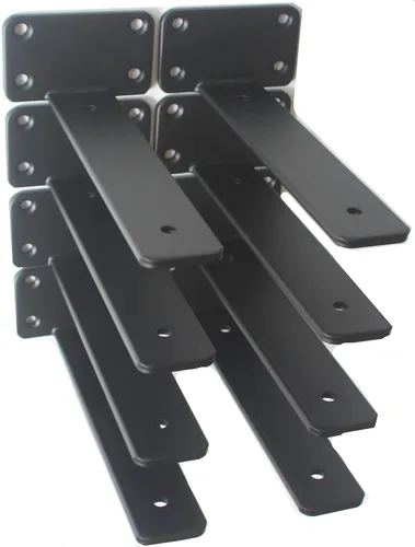 Miniatura 84 de Paquete de 2 - Soportes de estante en L ocultos negros de 4 pulgadas (1/5 pulgada de grosor) Soportes de estante flotante de hierro Soportes