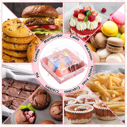 Miniatura 7 de Paquete de 100 cajas de charcutería con tapas transparentes de 5 pulgadas, cajas de galletas desechables para pasteles, cajas de papel para postres