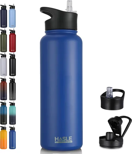 Miniatura 58 de HASLE OUTFITTERS Botella de agua aislada de 22 onzas, botella de agua de acero inoxidable de doble pared, boca ancha con tapa de popote y tapa