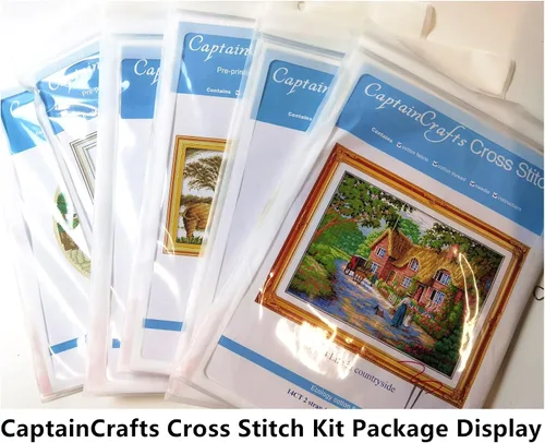 Miniatura 5 de CaptainCrafts Kits de punto de cruz, telas preimpresas y no preimpresas, kit de bordado para principiantes y adultos, muñeco de nieve de Año Nuevo