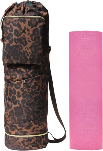 Miniatura 18 de ESVAN Bolsa para esterilla de yoga con múltiples bolsillos. Bolsa de transporte con cordón para esterilla de yoga, Pilates, ejercicio. Bolsa de Lino