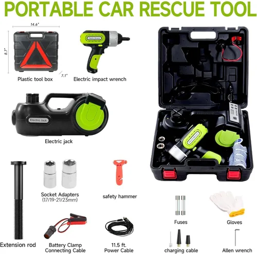 Miniatura 7 de E-HEELP Electric Car Jack Kit 5 ton 12V Hydraulic Car Jack Lift (Lifting Range: 5.3-14.17inches) with Impact Wrench Inflator Pump for Car SUV Sedan