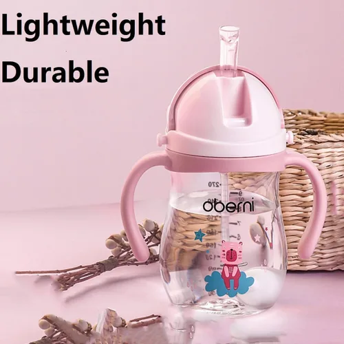 Miniatura 8 de Oberni Vasos para beber a prueba de fugas, botella de agua de doble sellado sin derrames, con popote pesado y mango antideslizante para niños de 1 a