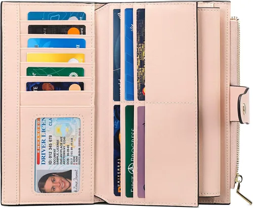 Miniatura 2 de SENDEFN - Cartera de cuero para mujer, portatarjetas con bloqueo RFID, monedero para mujer con cierre
