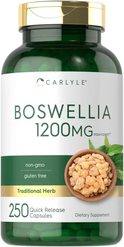 Carlyle Boswellia Cápsulas de extracto | 250 unidades | Complejo Boswellia Serrata con extracto de pimienta negra | Suplemento sin OMG, sin gluten