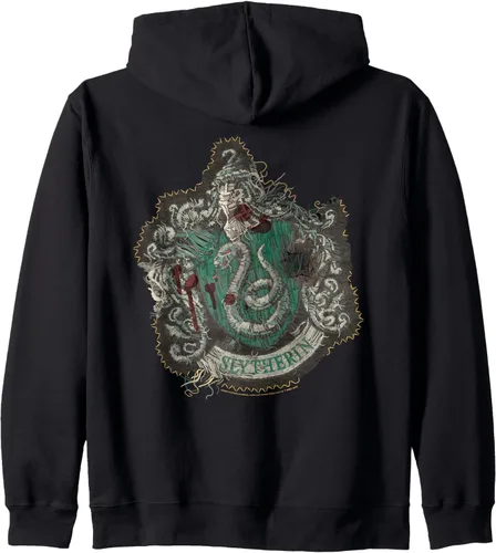 Miniatura 2 de Harry Potter Slytherin - Sudadera con capucha y cremallera dañada, Negro, S
