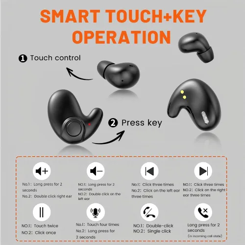 Miniatura 7 de Dos pares de mini auriculares Bluetooth invisibles, cómodos auriculares inalámbricos para dormir, con micrófono, auriculares impermeables IPX5