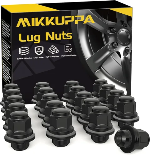 MIKKUPPA 20 piezas de tuercas de llanta M12 x 1.25 – 37 mm 13/16 Hex OEM estilo mag con arandela de fábrica, tuercas negras de reemplazo para rueda