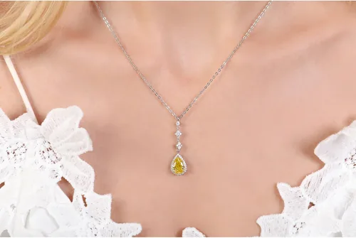 Miniatura 3 de TIANYU GEMS Collar con colgante de moissanita amarilla de 2 quilates para mujer, plata de ley chapada en oro amarillo de 18 quilates, pera amarilla