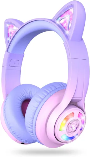 Miniatura 9 de iClever Cat Ear - Auriculares Bluetooth para niños, luces LED que se iluminan, volumen seguro limitado de 74/85 dBA, tiempo de reproducción de 50