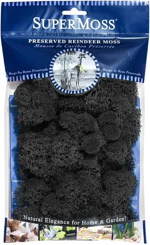 SuperMoss Musgo decorativo preservado de renos de larga duración para decoración floral, plantas en macetas y macetas de interior, color negro