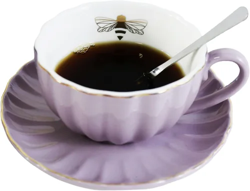 Miniatura 8 de YBK Tech Strengthen - Juego de tazas y platillos de porcelana, taza de 9 onzas con platillo, abeja dorada dentro de la taza (rosa)