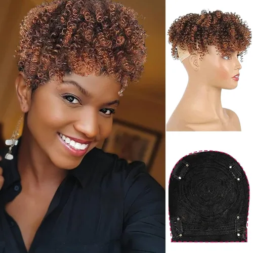 Miniatura 8 de Oseti Peluca de cabello rizado afro negro corto con clip en piezas sintéticas para mujeres con cabello delgado, pelucas negras suaves naturales