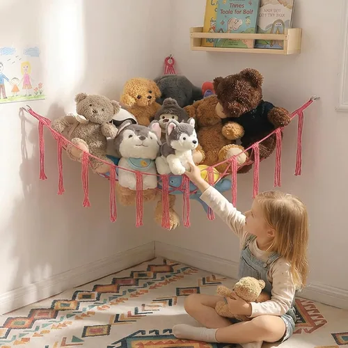 Miniatura 15 de YKBU Hamaca de animales de peluche, red colgante en la esquina, macramé, almacenamiento de animales de peluche, organizador de juguetes