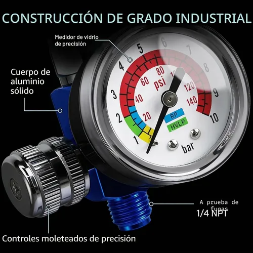 Miniatura 4 de LE LEMATEC Regulador de compresor de aire y válvula de control de flujo con manómetro - para herramientas neumáticas, pintura en aerosol, inflado