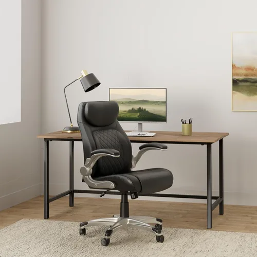 Miniatura 2 de Nouhaus +Posture Silla ergonómica de oficina de cuero PU. Soporte lumbar Click5 con apoyabrazos FlipAdjust. Silla ejecutiva moderna y silla de Negro