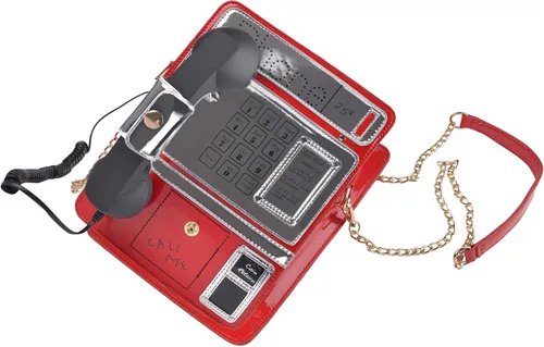 Miniatura 4 de QZUnique Bolsa de hombro con forma de cinta grabadora de radio bolsa cruzada de poliuretano para mujer bolsa de noche retro bolso de mano