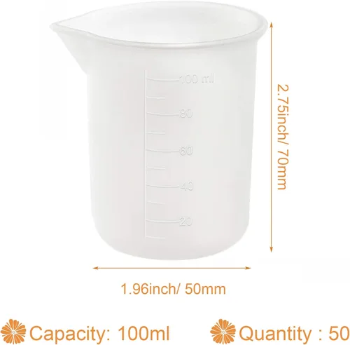 Miniatura 4 de Woohome 50 tazas medidoras de silicona para resina, vasos de mezcla antiadherentes de 3.4 fl oz con cuentagotas de plástico para moldes