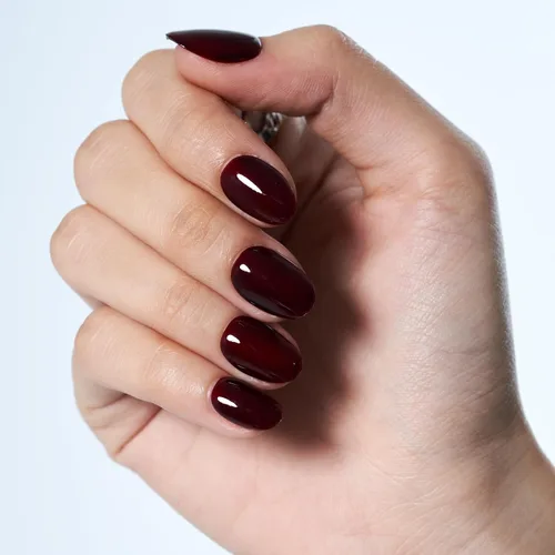 Miniatura 8 de GLAMERMAID Uñas postizas cortas ovaladas, góticas, hechas a mano, color burdeos gótico, pegamento de gel para otoño, 24 unidades, brillantes