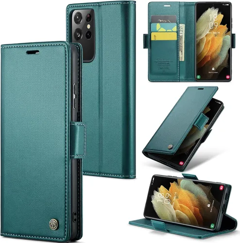 Miniatura 30 de Funda tipo cartera compatible con Samsung Galaxy S21 con tarjetero de bloqueo RFID, funda de piel con función atril para Samsung Galaxy S21 de 6.2