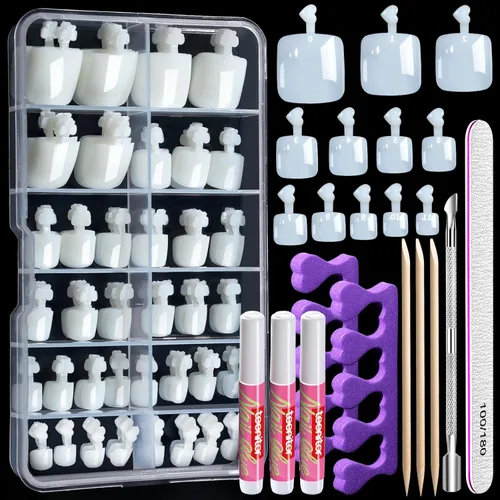 Teenitor 120 piezas de uñas postizas naturales para los dedos del pie, uñas postizas para mujeres con pegamento para uñas, puntas de uñas postizas