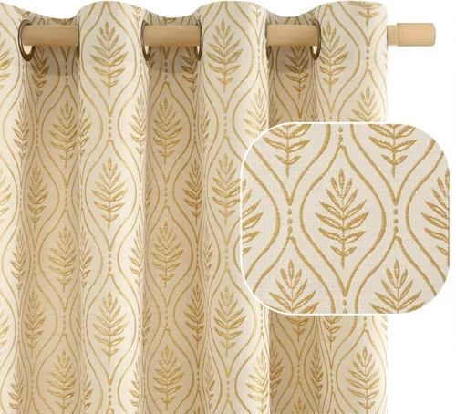 Miniatura 10 de BGment - Cortinas de jacquard de hojas en color amarillo mostaza, 72 pulgadas de largo para sala de estar, patrón botánico de estilo campestre