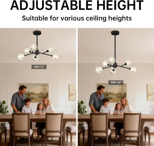 Miniatura 7 de Weesalife Sputnik - Candelabros para comedor sobre mesa, modernos candelabros de cristal, 6 luces negras para sala de estar, dormitorio, isla