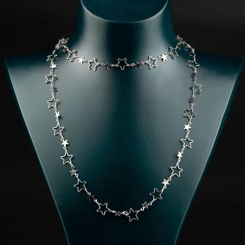 Miniatura 7 de YOUBEIYEE Cadena de 16.4 pies / 16.4 ft para hacer joyas, cadena de eslabones huecos de latón chapado en plata con forma de estrella hueca, collar