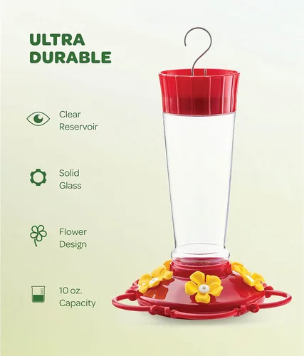 Miniatura 5 de Comedero para colibríes de 10 onzas, juego de 2 comederos de plástico para colibríes para exteriores, con protector de hormigas integrado, perca