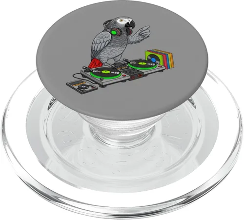 Miniatura 7 de Tocadiscos de vinilo con diseño de loro de música retro, color gris africano, PopSockets adhesivos, PopGrip