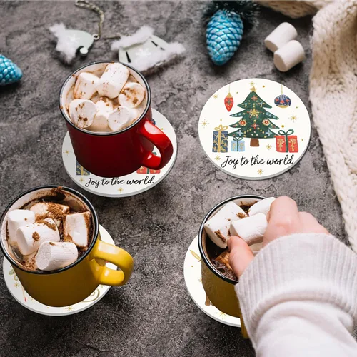 Miniatura 7 de Whaline Juego de 4 posavasos de Navidad, juego de 4 posavasos de cascanueces para Navidad, invierno, vacaciones, cerámica para decoración de mesa