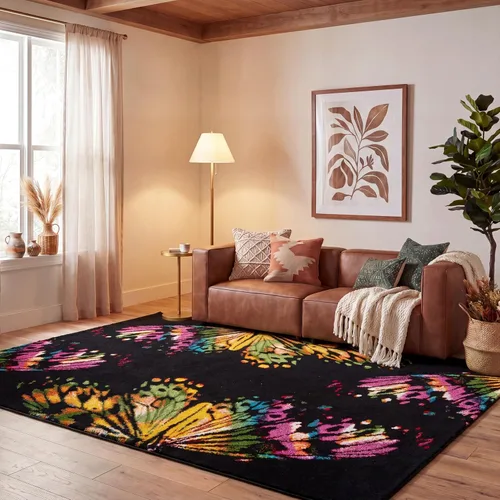 Miniatura 9 de SAFAVIEH Fiesta Shag Collection - Alfombra para pasillo, 2 pies 3 pulgadas x 8 pies, color negro y amarillo, diseño moderno, no desprende pelusa