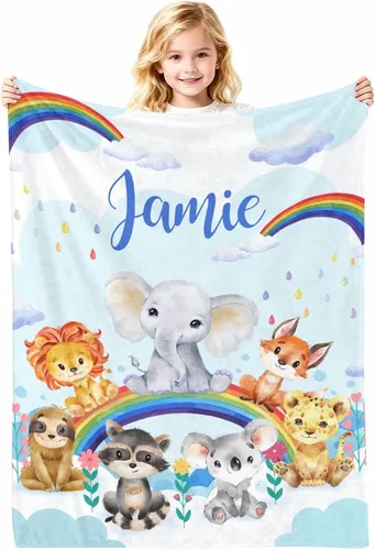 Miniatura 12 de Manta de bebé personalizada con nombre, cobijas de franela suaves y personalizadas con diseño de animales para recién nacidos, niños y niñas