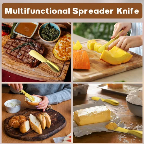 Miniatura 4 de Cuchillo de Mantequilla Cuchillo Esparcidor de Mantequilla Cuchillo de Mantequilla Dorado Juego de 4 Cuchillos Esparcidores de Queso Cuchillos