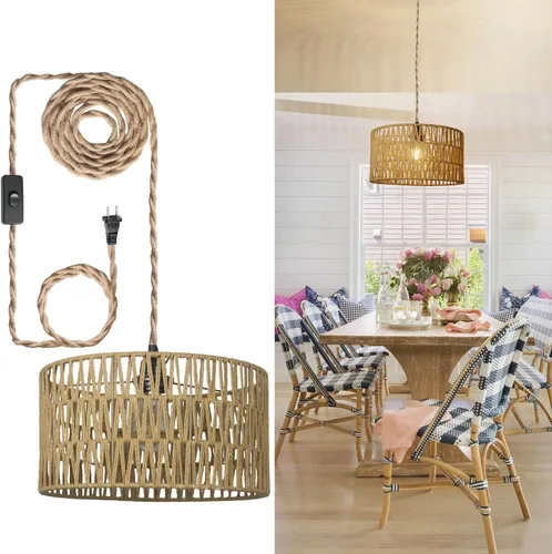 Miniatura 9 de Lámpara colgante de ratán, luces colgantes bohemias, cable de enchufe, luz colgante de ratán, enchufe en la pared, interruptor de encendido/apagado