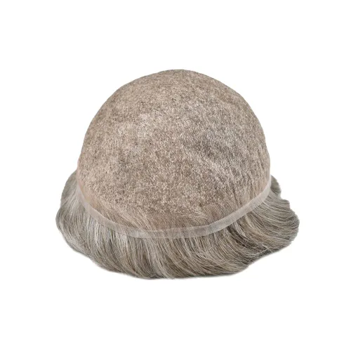 Miniatura 213 de Toupee para hombres nudos blanqueados hombres toupee hairpieces europeo virgen sistema de reemplazo de cabello humano suave encaje francés hombres
