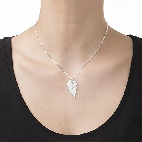 Miniatura 4 de MYKA - Collar personalizado de corazón roto - Joyería para parejas para novio, novia, ella, él, mujeres y hombres - Plata de ley 925, chapado en oro