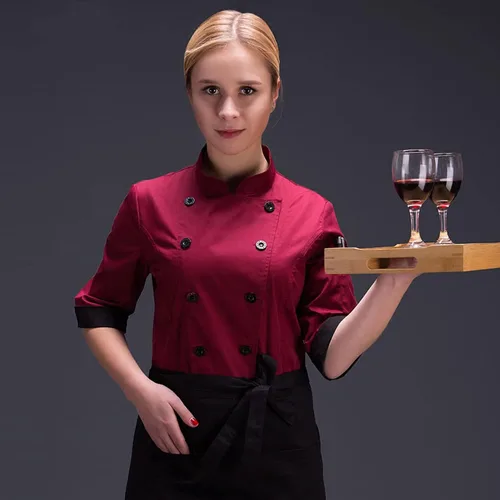 Miniatura 3 de Chaqueta de chef clásica de manga 34 con doble botonadura para mujer