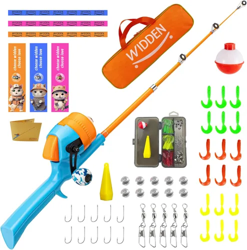 Miniatura 11 de Caña de pescar para niños, caña de pescar telescópica, caña de pescar plegable para niños y carrete con caja de aparejos, línea de pesca, flotador